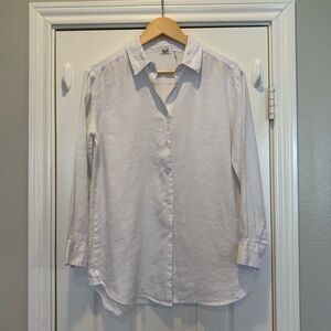Symple NYC Linen Button Up Shirt Women’s Small White Minimalist Lagenlook Beachy